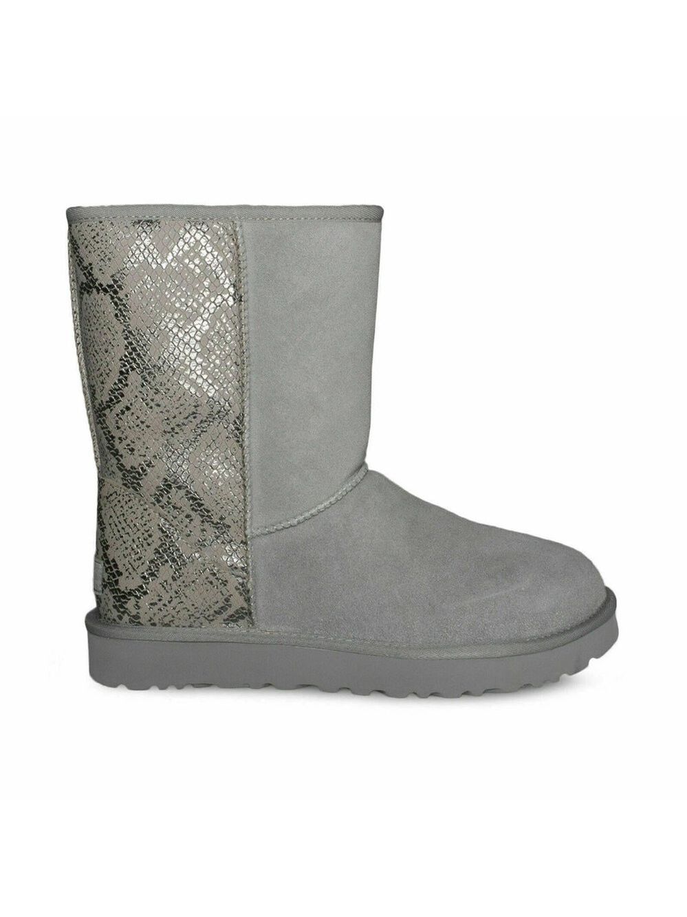 UGG CLASSIC SHORT METALLIC SNAKE SILVER SUEDE SHEEPSKIN WOMEN'S BOOTS